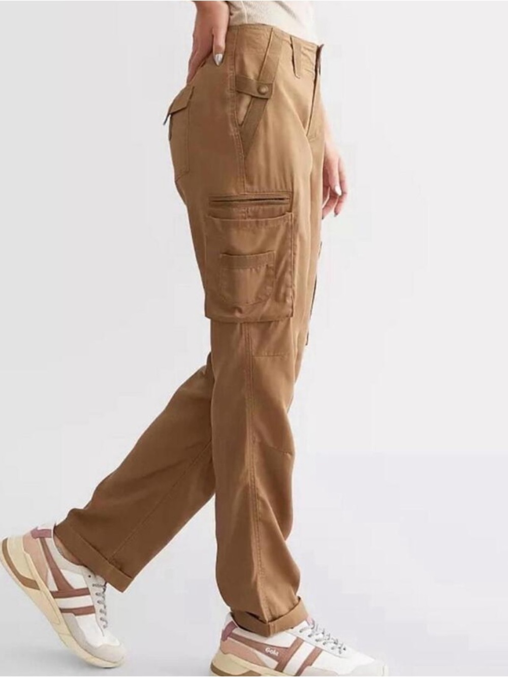 BKE Charlie Cargo Utility Pants Brown Drape Baggy Straight Leg Buckles Size 28